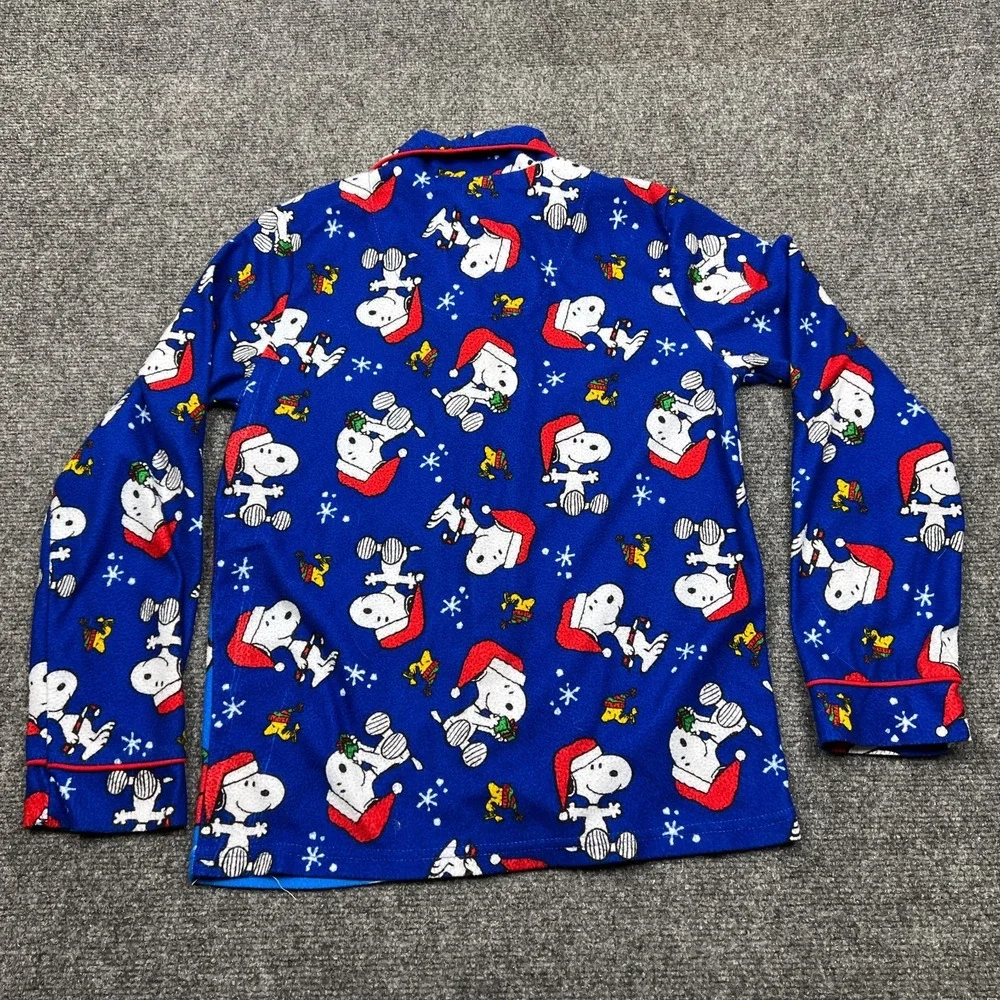Peanuts Snoopy Woodstock Christmas Pajama Top Kids Medium Button Up Sleep Shirt